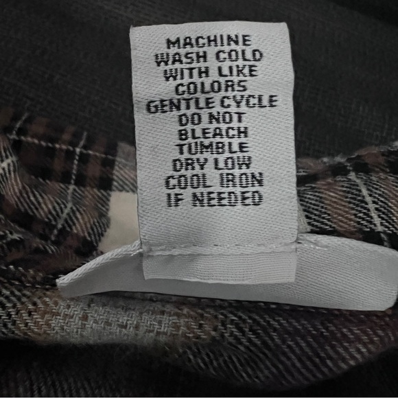 Just Polly Brown & Gray Plaid Button-Up Flannel Boxy Relaxed Shirt Size Small - Picture 6 of 6